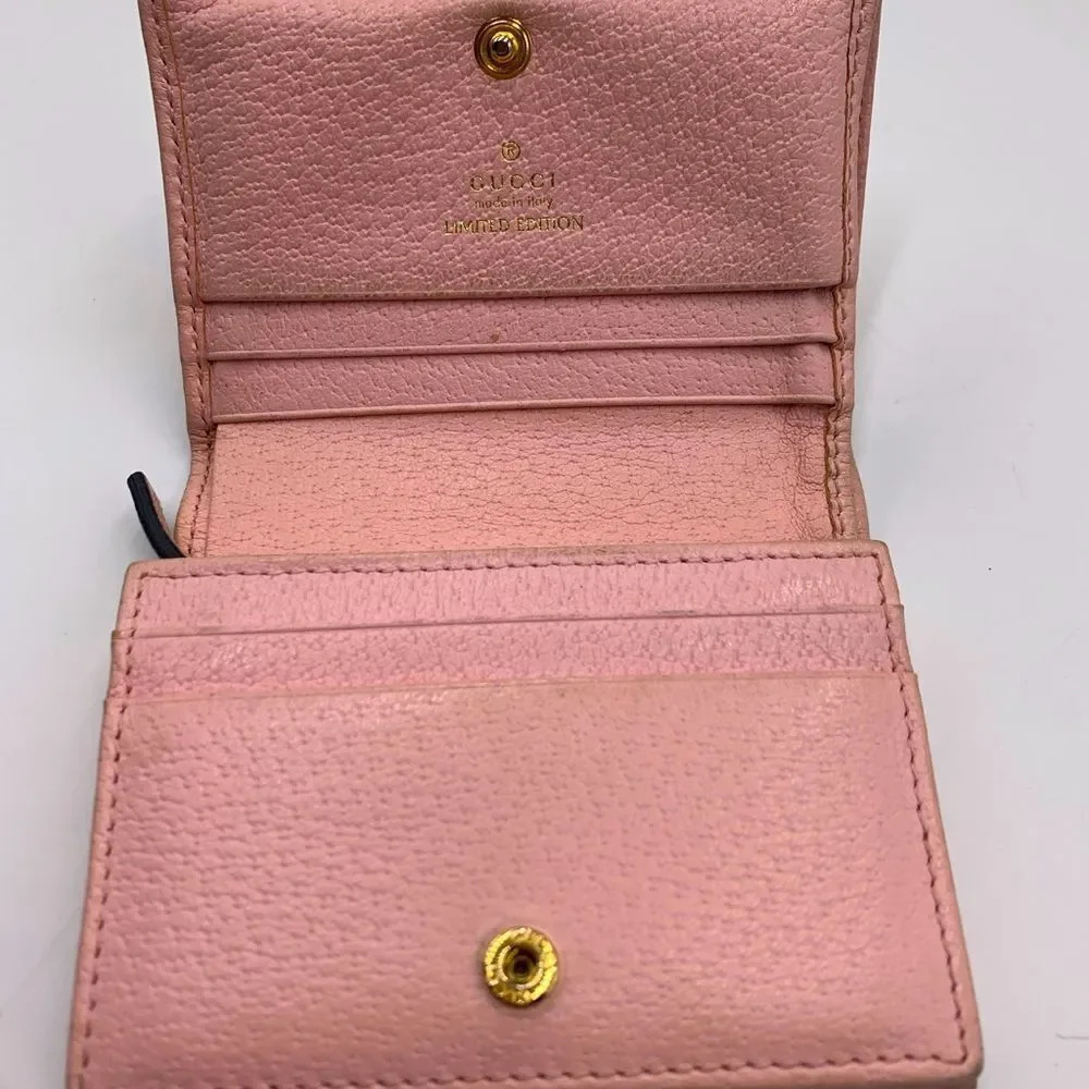 Ltd Edition GUCCI GG Logo Japanese Floral Pinks Leather Canvas Sml Bifold Wallet - Picture 8 of 10